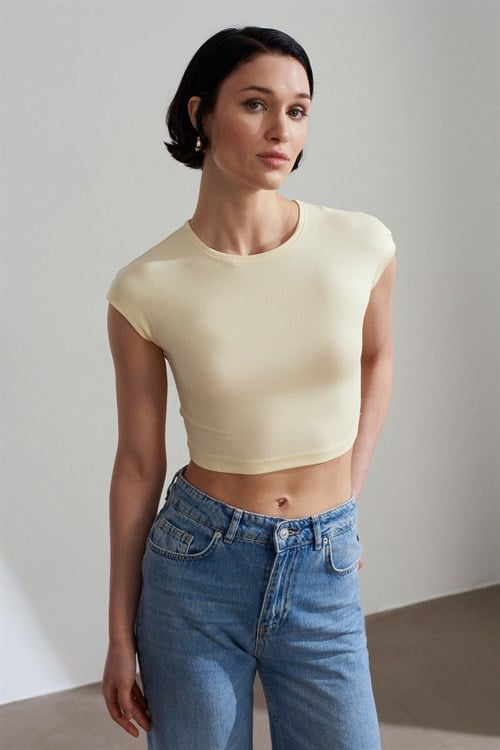 Wholesale Womens Light Yellow Modal Cotton Crop T-Shirt