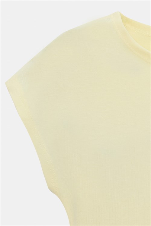 Wholesale Womens Light Yellow Modal-Cotton Cropped T-Shirt