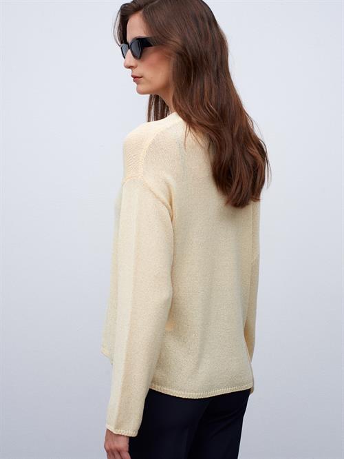 Wholesale Womens Light Yellow Scoop-Neck Flowy Sweater