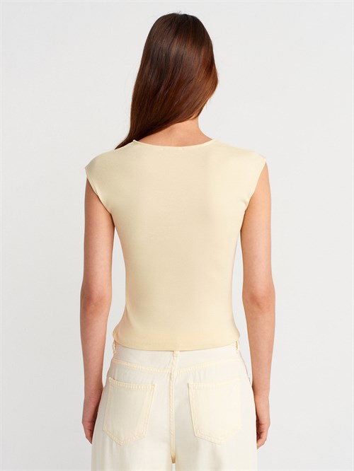 Wholesale Womens Light Yellow Side Gathered T-Shirt