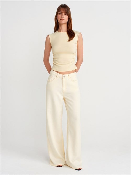 Wholesale Womens Light Yellow Side Gathered T-Shirt