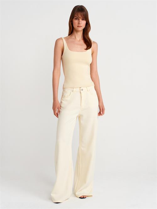 Wholesale Womens Light Yellow Square-Neck Tank Top with Open Back