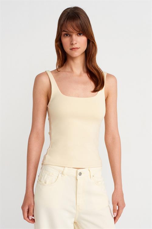 Wholesale Womens Light Yellow Square-Neck Tank Top with Open Back