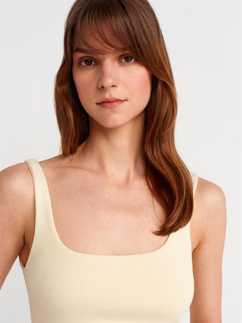 Wholesale Womens Light Yellow Square-Neck Tank Top with Open Back