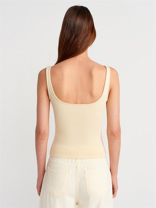 Wholesale Womens Light Yellow Square-Neck Tank Top with Open Back