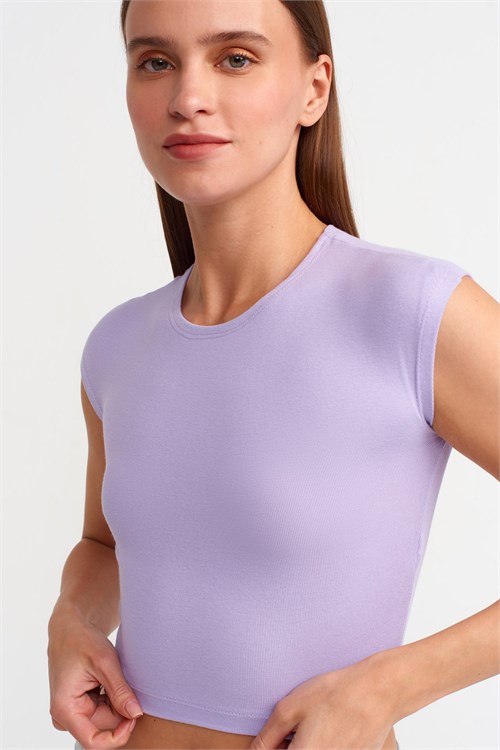 Wholesale Womens Lilac Modal-Cotton Cropped T-Shirt