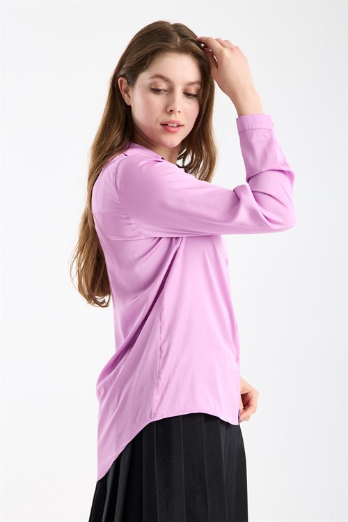 Wholesale Womens Lilac Satin Long-Sleeve Shirt