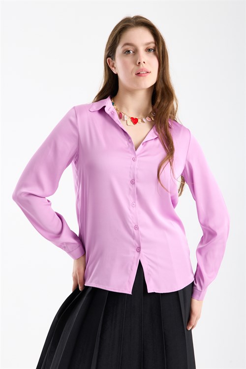 Wholesale Womens Lilac Satin Long-Sleeve Shirt