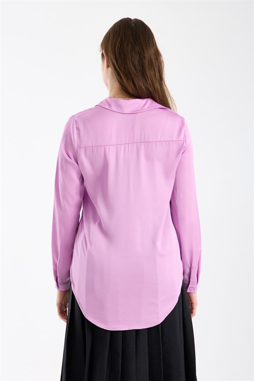 Wholesale Womens Lilac Satin Long-Sleeve Shirt