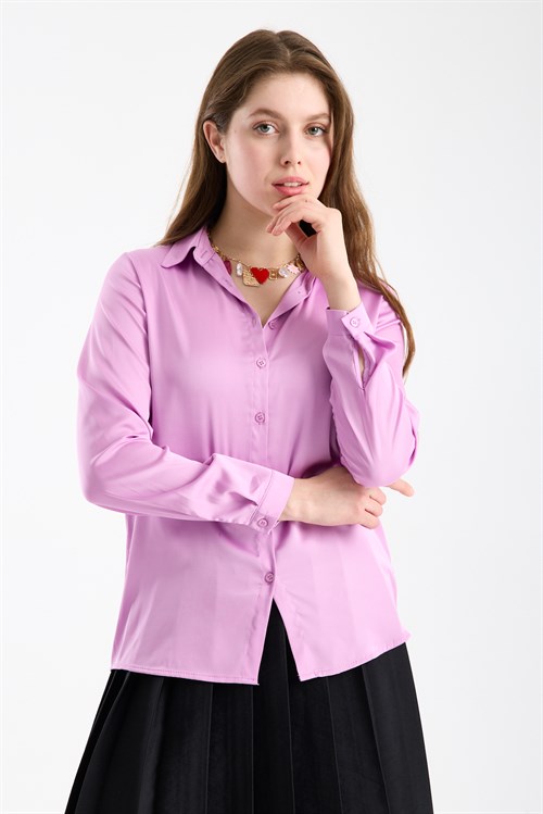 Wholesale Womens Lilac Satin Long-Sleeve Shirt