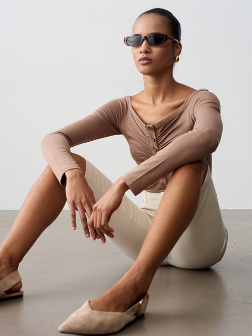 Wholesale Womens Mink Bodysuit with Button-Up Half Placket