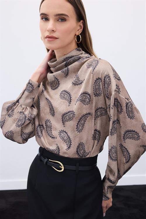 Wholesale Womens Mink Cowl-Neck Patterned Blouse
