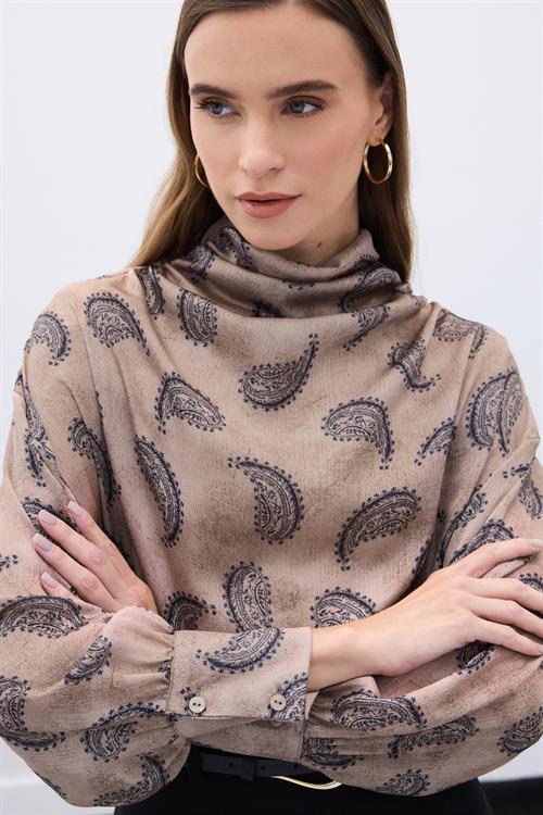 Wholesale Womens Mink Cowl-Neck Patterned Blouse