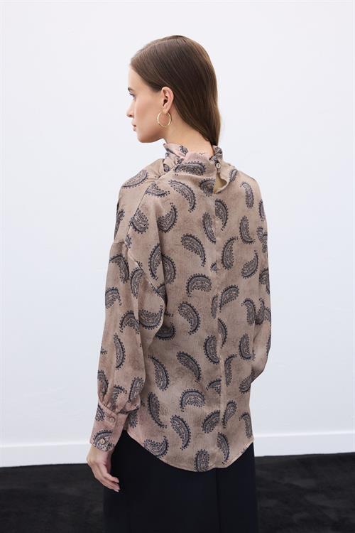Wholesale Womens Mink Cowl-Neck Patterned Blouse