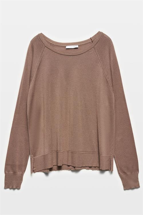 Wholesale Womens Mink Fine Knit Blouse with Raglan Sleeves and Side Slits