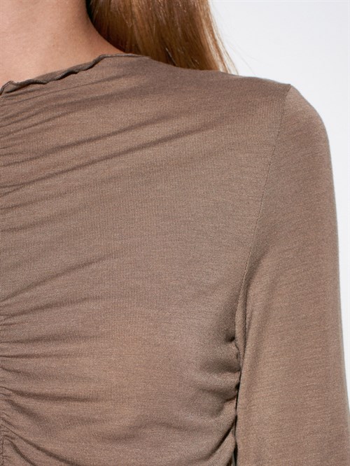 Wholesale Womens Mink Gathered Long-Sleeve Top