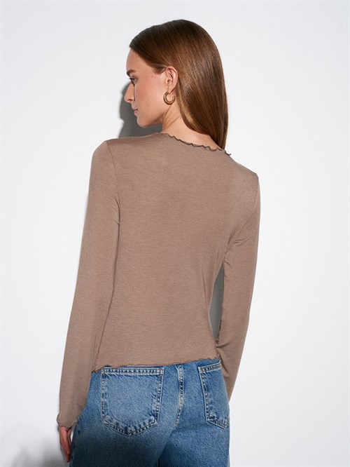 Wholesale Womens Mink Gathered Long-Sleeve Top