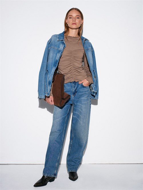 Wholesale Womens Mink Gathered Long-Sleeve Top