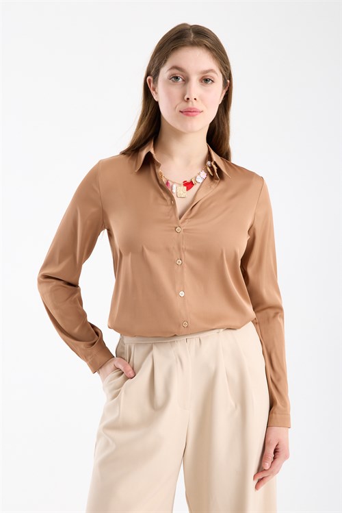 Wholesale Womens Mink Satin Long-Sleeve Shirt