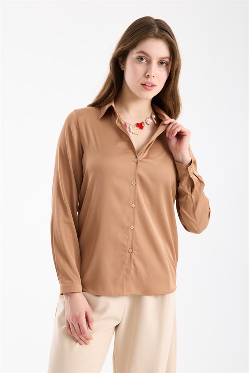 Wholesale Womens Mink Satin Long-Sleeve Shirt
