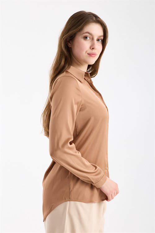 Wholesale Womens Mink Satin Long-Sleeve Shirt