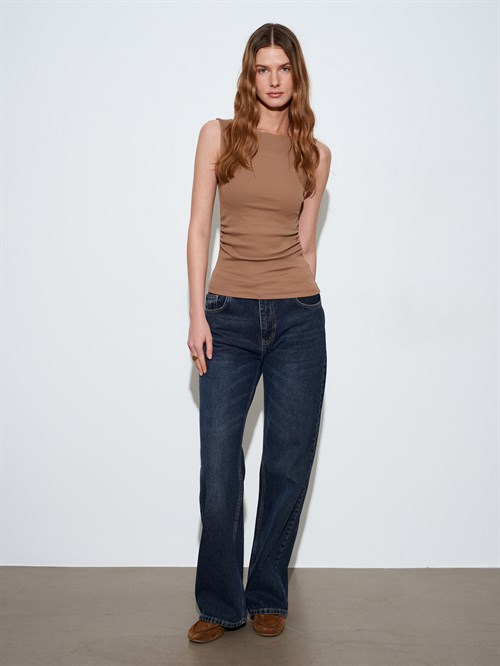 Wholesale Womens Mink Side Gathered Boat-Neck Top