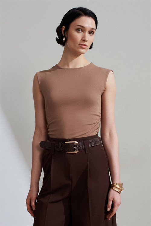 Wholesale Womens Mink Side Gathered T-Shirt