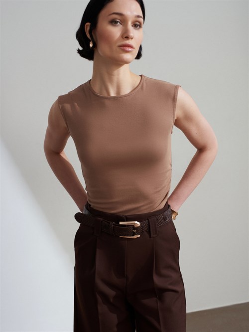 Wholesale Womens Mink Side Gathered T-Shirt