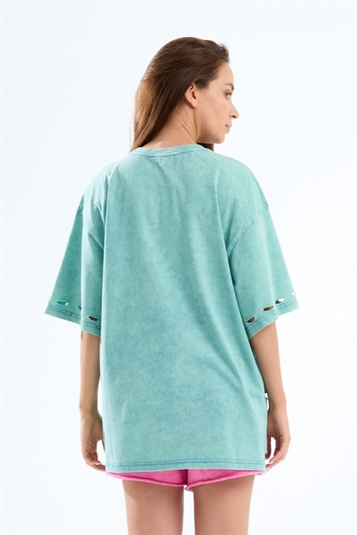 Wholesale Womens Mint Oversized Printed T-Shirt