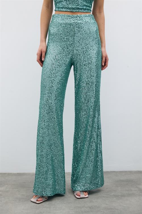 Wholesale Womens Mint Sequined Loose-Fit Trousers