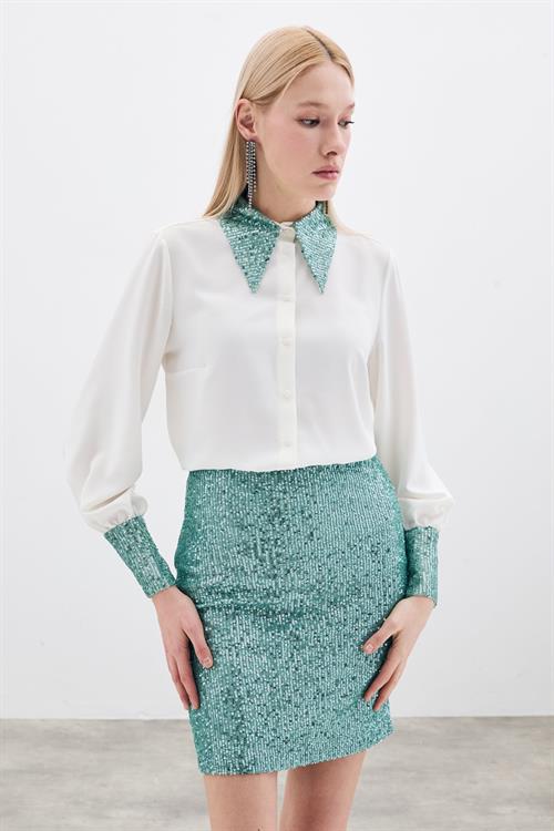 Wholesale Womens Mint Sequined Mini Skirt