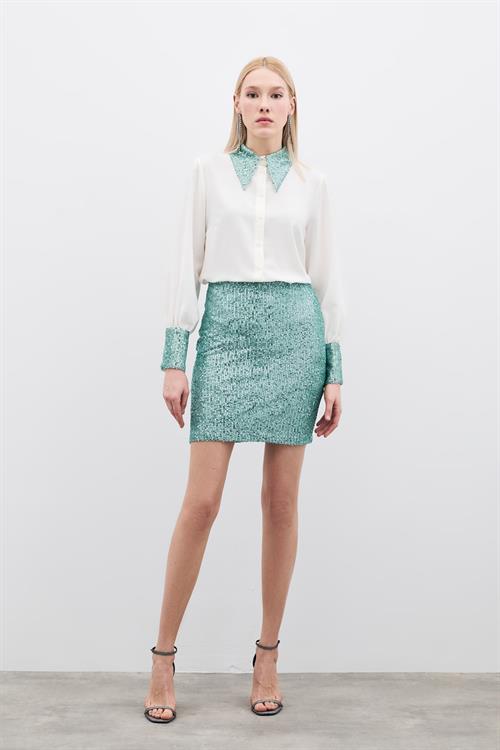 Wholesale Womens Mint Sequined Mini Skirt