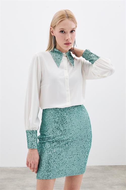 Wholesale Womens Mint Sequined Mini Skirt