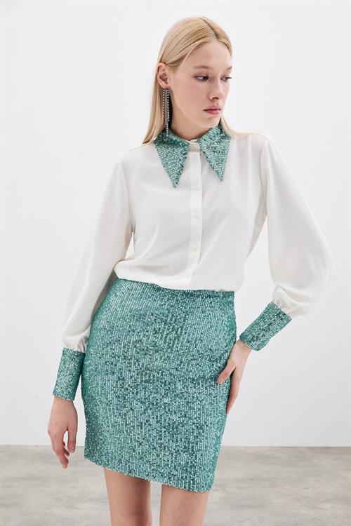 Wholesale Womens Mint Sequined Mini Skirt