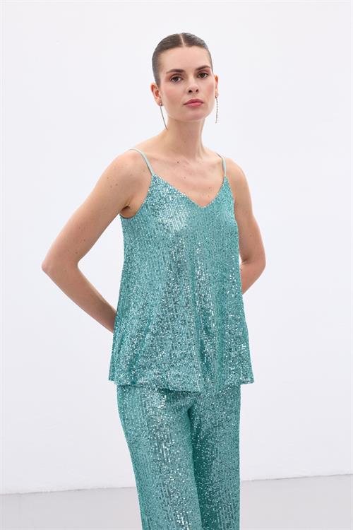 Wholesale Womens Mint Sequined Strappy Blouse