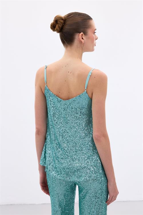 Wholesale Womens Mint Sequined Strappy Blouse