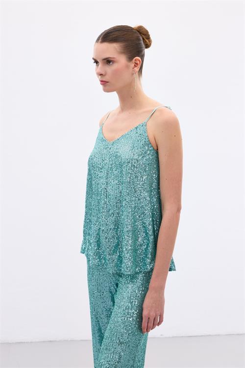 Wholesale Womens Mint Sequined Strappy Blouse
