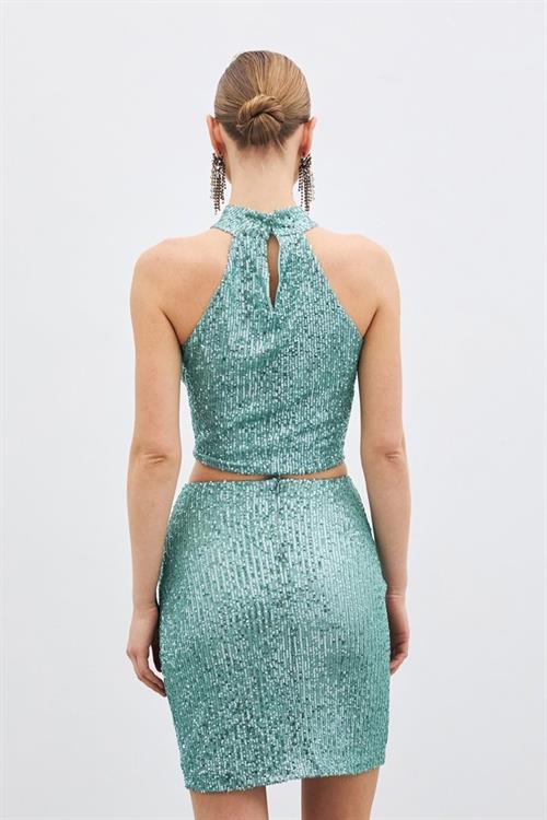 Wholesale Womens Mint Sleeveless Mock-Neck Sequined Blouse