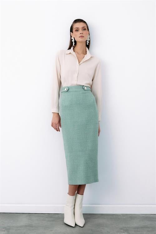 Wholesale Womens Mint Tweed Midi Skirt