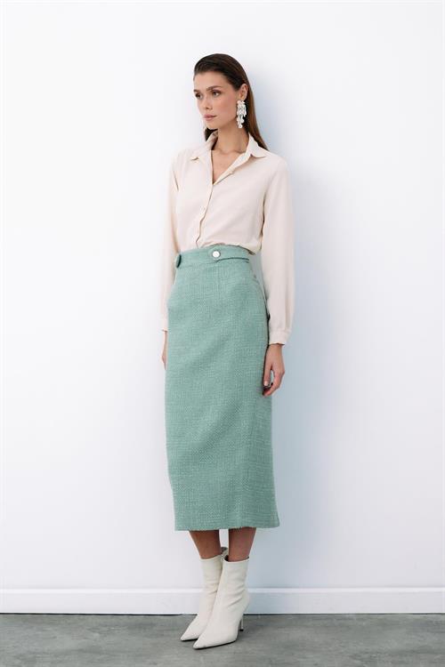 Wholesale Womens Mint Tweed Midi Skirt