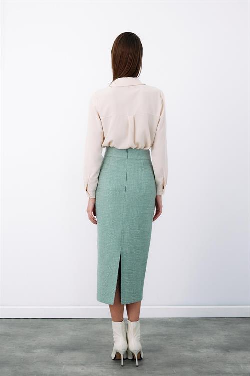 Wholesale Womens Mint Tweed Midi Skirt