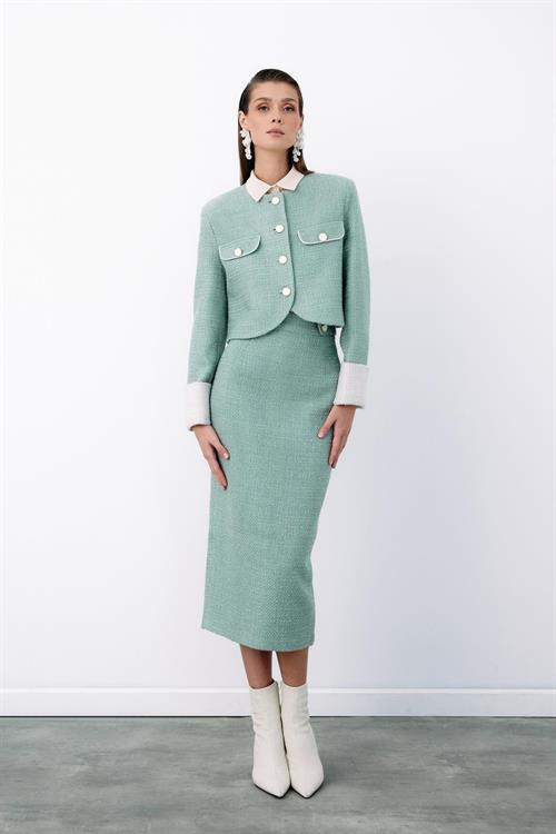 Wholesale Womens Mint Tweed Midi Skirt