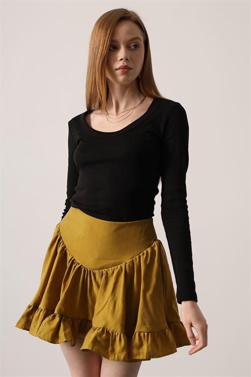 Wholesale Womens Mustard Corset-Waist Ruffled Mini Skirt