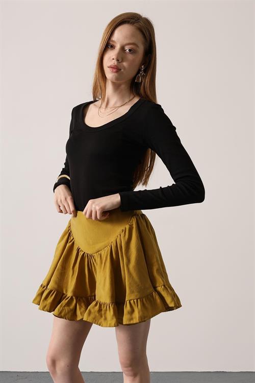 Wholesale Womens Mustard Corset-Waist Ruffled Mini Skirt