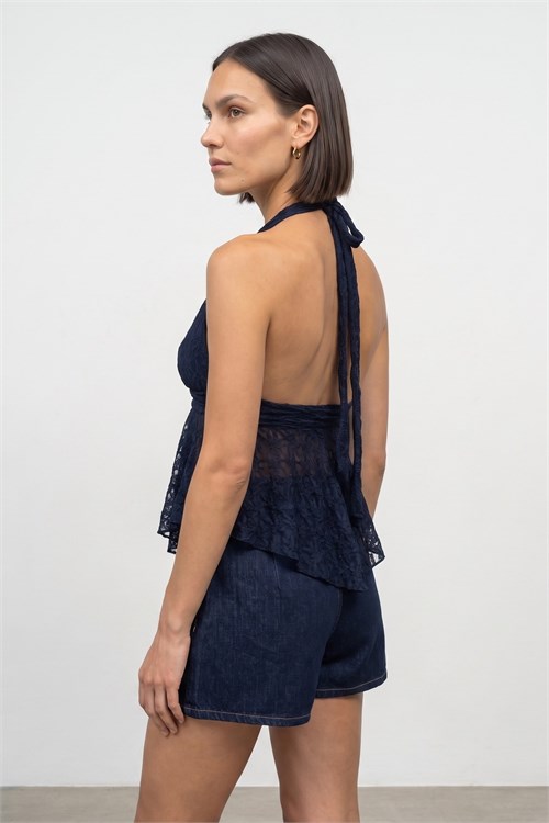 Wholesale Womens Dark Indigo Lace Halter Top