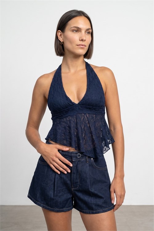 Wholesale Womens Dark Indigo Lace Halter Top