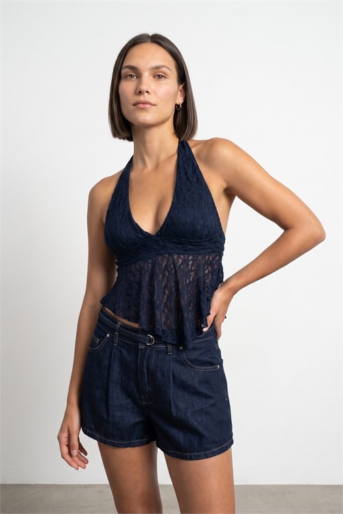 Wholesale Womens Dark Indigo Lace Halter Top