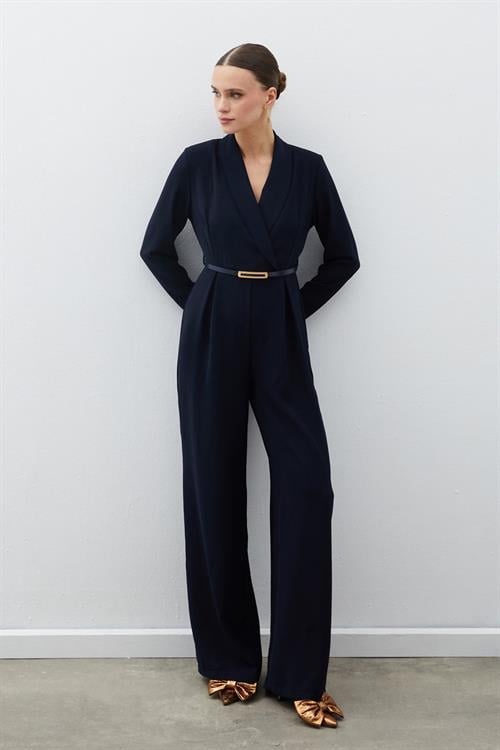 Wholesale Womens Navy Crepe Jumpsuit with Belt