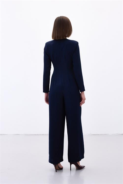 Wholesale Womens Navy Crepe Jumpsuit with Bow Accessory