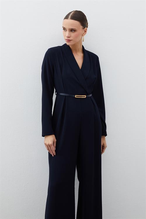 Wholesale Womens Navy Crepe Jumpsuit with Belt